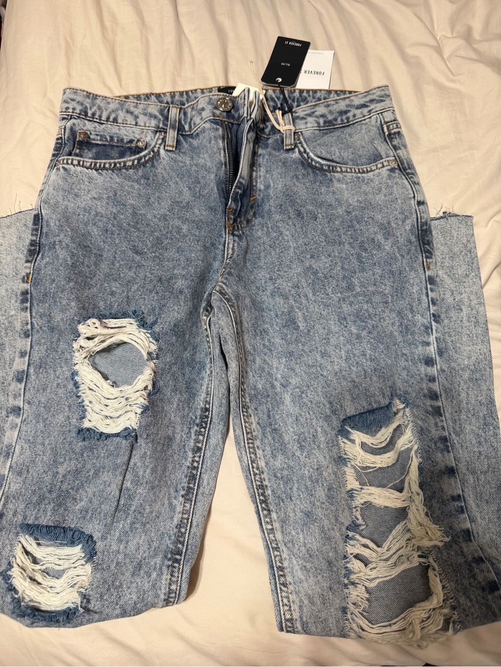 Forever 21 Light Blue Ripped Boyfriend Jeans